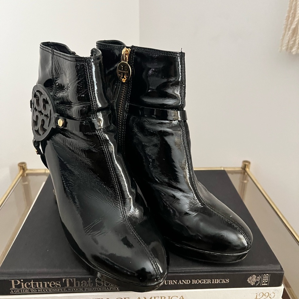 Tory Burch Glossy Black Ankle Booties
